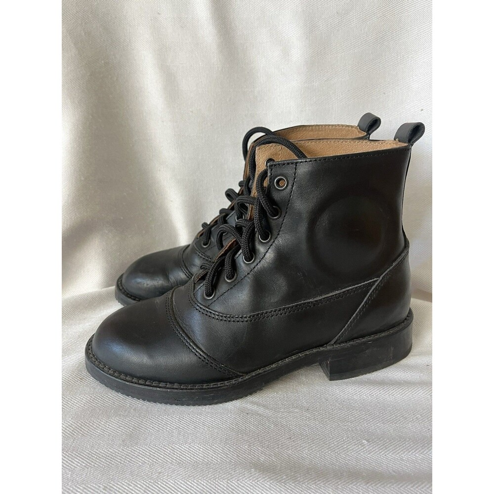 BMW Black Leather Lace Up Ankle Moto Riding Boot W/ Ankle Protector Women SZ 6 - Picture 4 of 11
